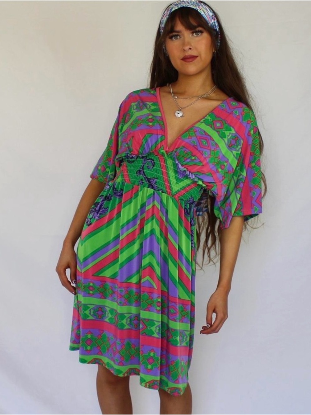 Cristina Love Bohemian 1960's Retro Vibe Butterfly Sleeves Dress